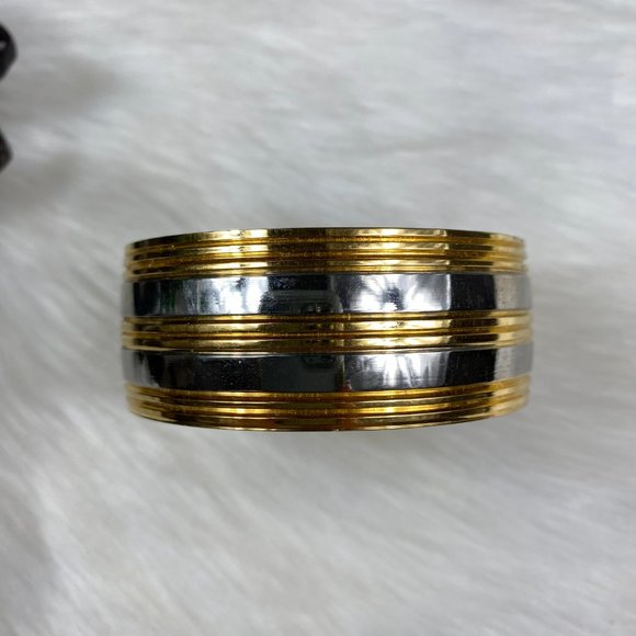 Gold & Silver Tone Thick Wide Bangle Bracelet - Picture 2 of 6